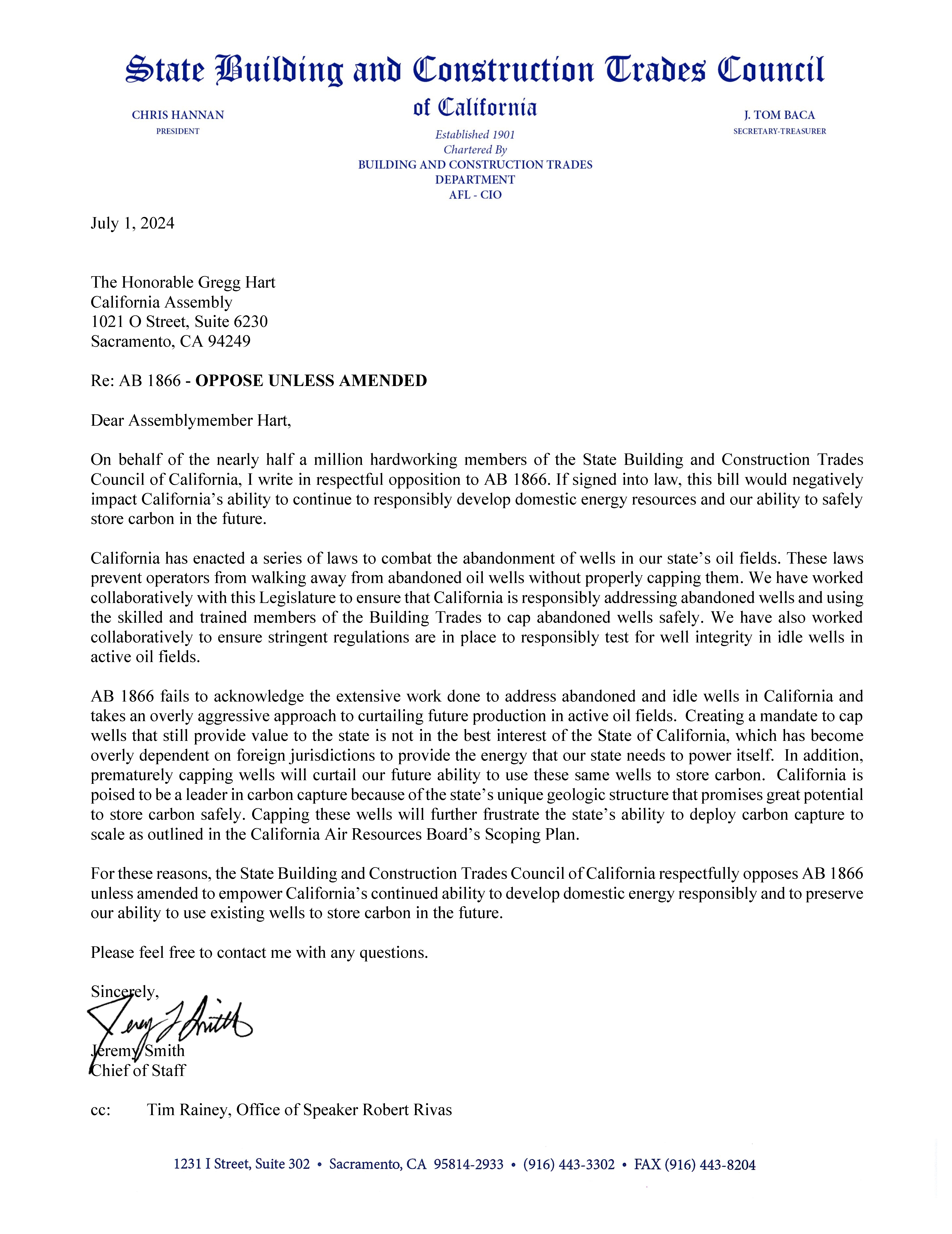 AB1866 Oppose Unless Amended Letter